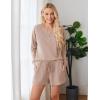 Ekouaer Pajama Set for Women Waffle Knit Lounge Sets Long Sleeve Top and Shorts Sleepwear Matching Loungewear S-XXL(Beige)