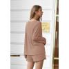 Ekouaer Pajama Set for Women Waffle Knit Lounge Sets Long Sleeve Top and Shorts Sleepwear Matching Loungewear S-XXL(Beige)