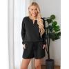 Ekouaer Pajama Set for Women Waffle Knit Lounge Sets Long Sleeve Top and Shorts Sleepwear Matching Loungewear S-XXL(Black)