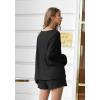 Ekouaer Pajama Set for Women Waffle Knit Lounge Sets Long Sleeve Top and Shorts Sleepwear Matching Loungewear S-XXL(Black)