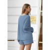 Ekouaer Pajama Set for Women Waffle Knit Lounge Sets Long Sleeve Top and Shorts Sleepwear Matching Loungewear S-XXL(Blue)