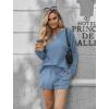 Ekouaer Pajama Set for Women Waffle Knit Lounge Sets Long Sleeve Top and Shorts Sleepwear Matching Loungewear S-XXL(Blue)