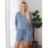 Ekouaer Pajama Set for Women Waffle Knit Lounge Sets Long Sleeve Top and Shorts Sleepwear Matching Loungewear S-XXL(Blue)