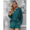 Ekouaer Pajama Set for Women Waffle Knit Lounge Sets Long Sleeve Top and Shorts Sleepwear Matching Loungewear S-XXL(Blue Green)