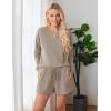 Ekouaer Pajama Set for Women Waffle Knit Lounge Sets Long Sleeve Top and Shorts Sleepwear Matching Loungewear S-XXL(Brown)