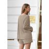 Ekouaer Pajama Set for Women Waffle Knit Lounge Sets Long Sleeve Top and Shorts Sleepwear Matching Loungewear S-XXL(Brown)