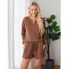 Ekouaer Pajama Set for Women Waffle Knit Lounge Sets Long Sleeve Top and Shorts Sleepwear Matching Loungewear S-XXL(Caramel)