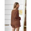 Ekouaer Pajama Set for Women Waffle Knit Lounge Sets Long Sleeve Top and Shorts Sleepwear Matching Loungewear S-XXL(Caramel)