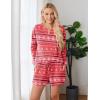 Ekouaer Pajama Set for Women Waffle Knit Lounge Sets Long Sleeve Top and Shorts Sleepwear Matching Loungewear S-XXL(Christmas Red)