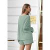 Ekouaer Pajama Set for Women Waffle Knit Lounge Sets Long Sleeve Top and Shorts Sleepwear Matching Loungewear S-XXL(Gray Green)