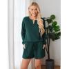 Ekouaer Pajama Set for Women Waffle Knit Lounge Sets Long Sleeve Top and Shorts Sleepwear Matching Loungewear S-XXL(Lake Green)