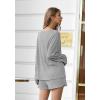 Ekouaer Pajama Set for Women Waffle Knit Lounge Sets Long Sleeve Top and Shorts Sleepwear Matching Loungewear S-XXL(Light Grey)