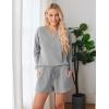Ekouaer Pajama Set for Women Waffle Knit Lounge Sets Long Sleeve Top and Shorts Sleepwear Matching Loungewear S-XXL(Light Grey)