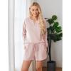 Ekouaer Pajama Set for Women Waffle Knit Lounge Sets Long Sleeve Top and Shorts Sleepwear Matching Loungewear S-XXL(Light Pink)