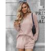 Ekouaer Pajama Set for Women Waffle Knit Lounge Sets Long Sleeve Top and Shorts Sleepwear Matching Loungewear S-XXL(Light Pink)