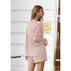 Ekouaer Pajama Set for Women Waffle Knit Lounge Sets Long Sleeve Top and Shorts Sleepwear Matching Loungewear S-XXL(Light Pink)