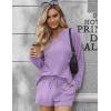 Ekouaer Pajama Set for Women Waffle Knit Lounge Sets Long Sleeve Top and Shorts Sleepwear Matching Loungewear S-XXL(Lilac)