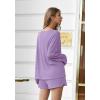 Ekouaer Pajama Set for Women Waffle Knit Lounge Sets Long Sleeve Top and Shorts Sleepwear Matching Loungewear S-XXL(Lilac)