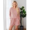 Ekouaer Pajama Set for Women Waffle Knit Lounge Sets Long Sleeve Top and Shorts Sleepwear Matching Loungewear S-XXL(Lotus Pink)