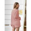 Ekouaer Pajama Set for Women Waffle Knit Lounge Sets Long Sleeve Top and Shorts Sleepwear Matching Loungewear S-XXL(Lotus Pink)