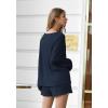 Ekouaer Pajama Set for Women Waffle Knit Lounge Sets Long Sleeve Top and Shorts Sleepwear Matching Loungewear S-XXL(Navy Blue)