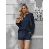 Ekouaer Pajama Set for Women Waffle Knit Lounge Sets Long Sleeve Top and Shorts Sleepwear Matching Loungewear S-XXL(Navy Blue)