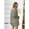 Ekouaer Pajama Set for Women Waffle Knit Lounge Sets Long Sleeve Top and Shorts Sleepwear Matching Loungewear S-XXL(Olive Green)