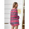 Ekouaer Pajama Set for Women Waffle Knit Lounge Sets Long Sleeve Top and Shorts Sleepwear Matching Loungewear S-XXL(Red Christmas)