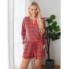 Ekouaer Pajama Set for Women Waffle Knit Lounge Sets Long Sleeve Top and Shorts Sleepwear Matching Loungewear S-XXL(Red and Green Plaid)