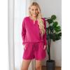 Ekouaer Pajama Set for Women Waffle Knit Lounge Sets Long Sleeve Top and Shorts Sleepwear Matching Loungewear S-XXL(Rose)