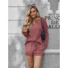 Ekouaer Pajama Set for Women Waffle Knit Lounge Sets Long Sleeve Top and Shorts Sleepwear Matching Loungewear S-XXL(Rose Red)