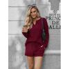 Ekouaer Pajama Set for Women Waffle Knit Lounge Sets Long Sleeve Top and Shorts Sleepwear Matching Loungewear S-XXL(Wine Red)
