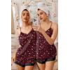 Ekouaer Satin Pajamas Women Lace Sleepwear Lingerie Cami Shorts Set Nightwear XS-XXL(Cheetah Wine Red)