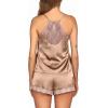 Ekouaer Satin Pajamas Women Lace Sleepwear Lingerie Cami Shorts Set Nightwear XS-XXL(Khaki)