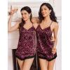 Ekouaer Satin Pajamas Women Lace Sleepwear Lingerie Cami Shorts Set Nightwear XS-XXL(Leopard Rose)