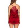 Ekouaer Satin Pajamas Women Lace Sleepwear Lingerie Cami Shorts Set Nightwear XS-XXL(Red)