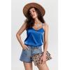Ekouaer Satin Pajamas Women Lace Sleepwear Lingerie Cami Shorts Set Nightwear XS-XXL(Sapphire Blue)