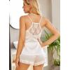 Ekouaer Satin Pajamas Women Lace Sleepwear Lingerie Cami Shorts Set Nightwear XS-XXL(White)