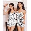 Ekouaer Satin Pajamas Women Lace Sleepwear Lingerie Cami Shorts Set Nightwear XS-XXL(White Cow)