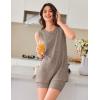 Ekouaer Womens 2 Piece Lounge Set Ribbed Knit Pajamas Sleeveless Sleepwear Biker Shorts Loungewear Outfit S-XXL(Brown)