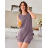 Ekouaer Womens 2 Piece Lounge Set Ribbed Knit Pajamas Sleeveless Sleepwear Biker Shorts Loungewear Outfit S-XXL(Deep Purple)
