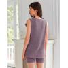 Ekouaer Womens 2 Piece Lounge Set Ribbed Knit Pajamas Sleeveless Sleepwear Biker Shorts Loungewear Outfit S-XXL(Deep Purple)