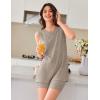 Ekouaer Womens 2 Piece Lounge Set Ribbed Knit Pajamas Sleeveless Sleepwear Biker Shorts Loungewear Outfit S-XXL(Khaki)