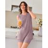 Ekouaer Womens 2 Piece Lounge Set Ribbed Knit Pajamas Sleeveless Sleepwear Biker Shorts Loungewear Outfit S-XXL(Purple Red)