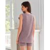 Ekouaer Womens 2 Piece Lounge Set Ribbed Knit Pajamas Sleeveless Sleepwear Biker Shorts Loungewear Outfit S-XXL(Purple Red)