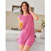 Ekouaer Womens 2 Piece Lounge Set Ribbed Knit Pajamas Sleeveless Sleepwear Biker Shorts Loungewear Outfit S-XXL(Rose Red)