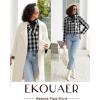 Ekouaer Womens Pajama Sets 2 Piece Cotton Plaid Pjs Long Sleeve Sleepwear Button Down Lounge Set with Pockets(Black White Plaid)