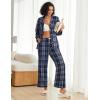 Ekouaer Womens Pajama Sets 2 Piece Cotton Plaid Pjs Long Sleeve Sleepwear Button Down Lounge Set with Pockets(Blue White Plaid)