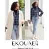 Ekouaer Womens Pajama Sets 2 Piece Cotton Plaid Pjs Long Sleeve Sleepwear Button Down Lounge Set with Pockets(Blue White Plaid)