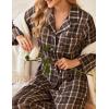Ekouaer Womens Pajama Sets 2 Piece Cotton Plaid Pjs Long Sleeve Sleepwear Button Down Lounge Set with Pockets(Dark Brown Plaid)